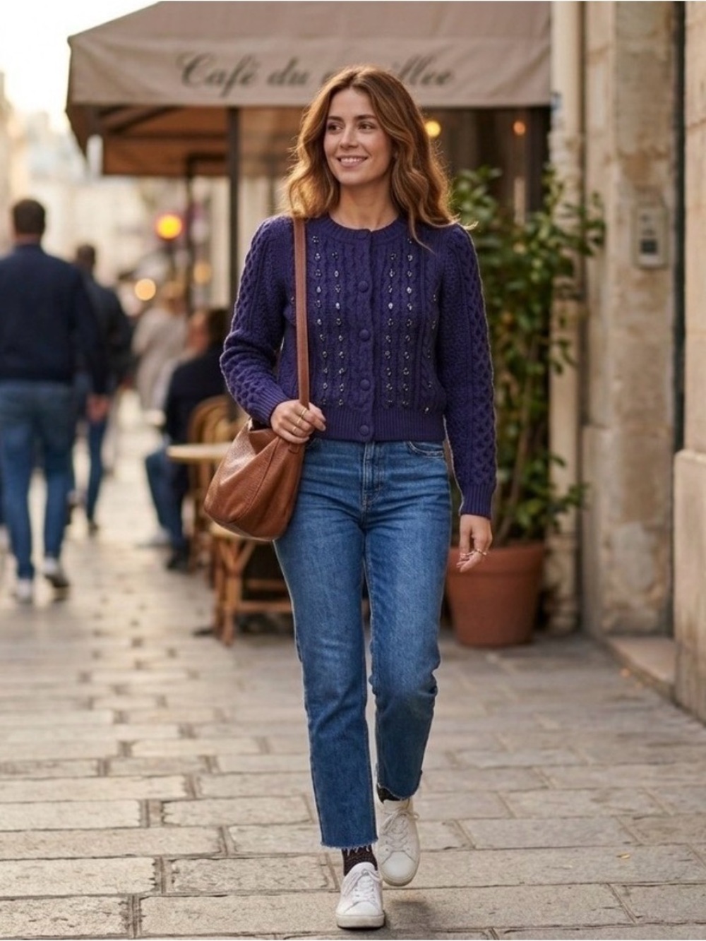 Caroline Constas Sz S Blue Cable Knit Rhiinestone Embellished Cardigan NWT - Picture 3 of 11